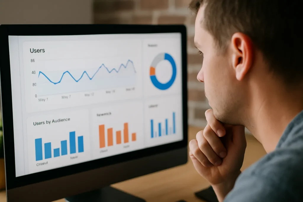 Analysing website traffic graphs on monitor